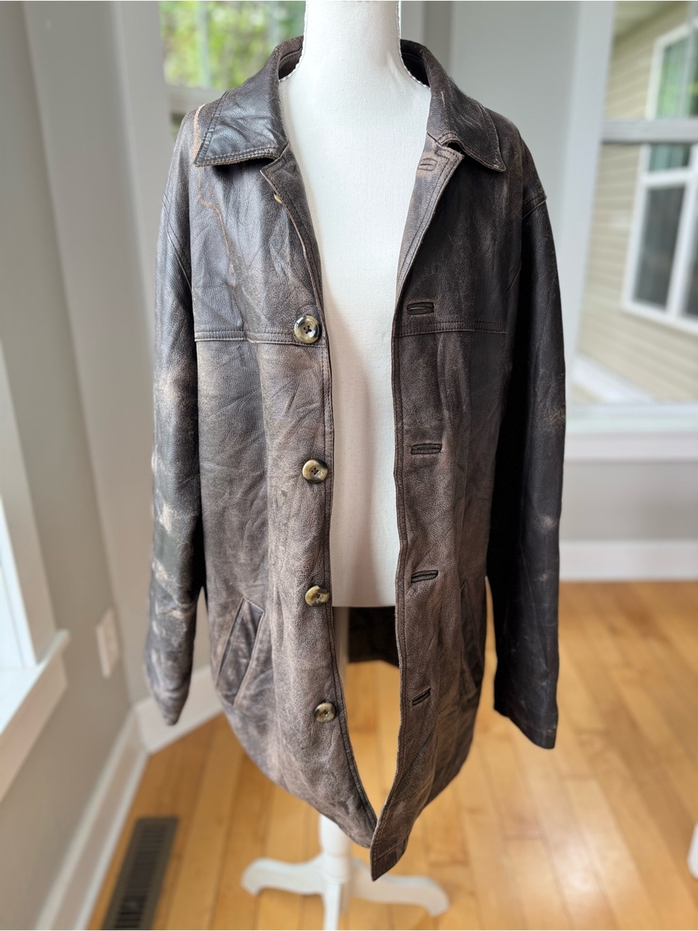Vintage 90s Eddie Bauer Brown Distressed Leather Jacket Size Large